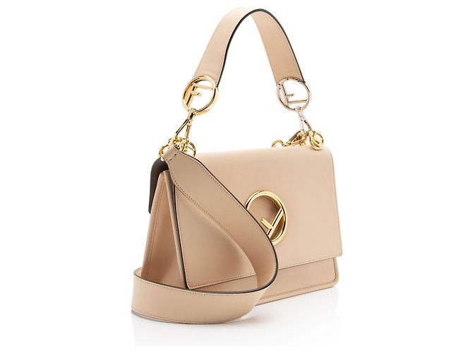 Borsa a spalla media Fendi Leather Kan I F Marrone Beige - vista 2