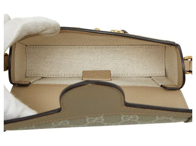 Borsa a tracolla mini Gucci GG Supreme Horsebit 1955 Marrone Beige - vista 9