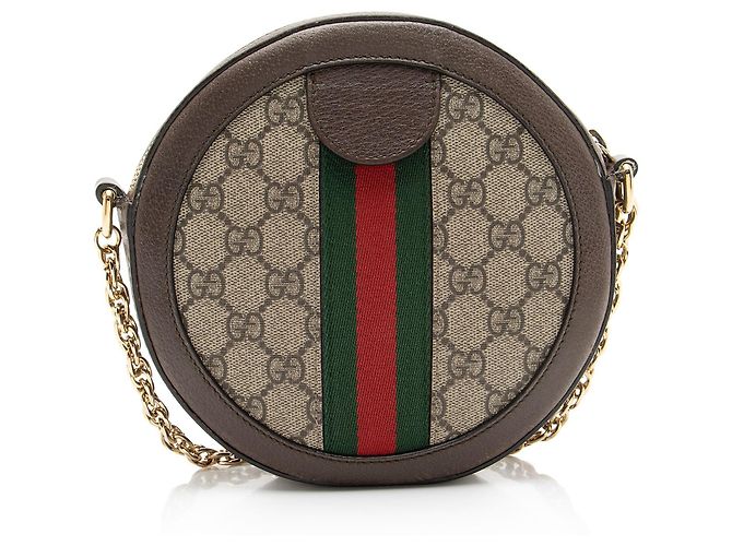 Borsa a tracolla mini rotonda Gucci GG Supreme Ophidia Marrone Beige - vista 3