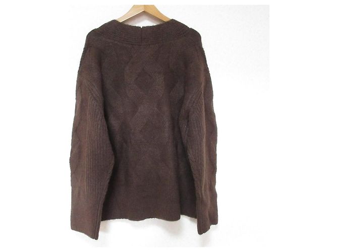 Autre Marque Babylone Cable V-Neck Wool Pullover Brown - view 2