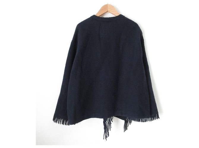 Autre Marque Abrigo de lana con flecos Plage MANTECO Azul Azul marino - vista 2