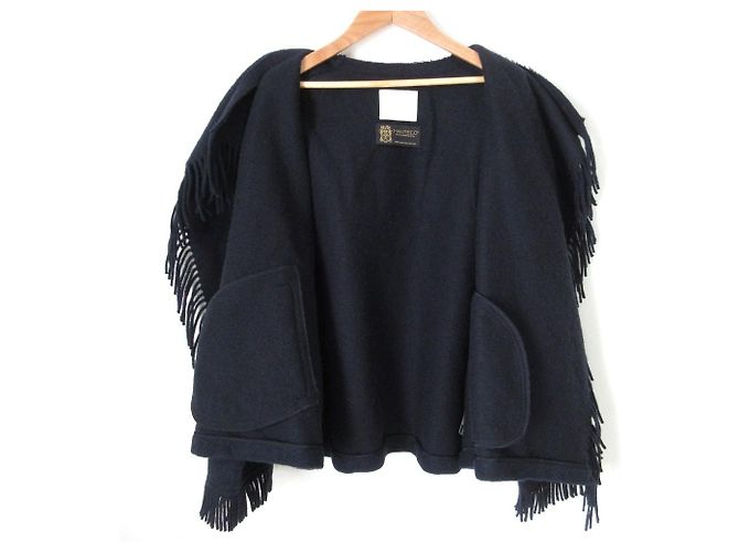Autre Marque Abrigo de lana con flecos Plage MANTECO Azul Azul marino - vista 4