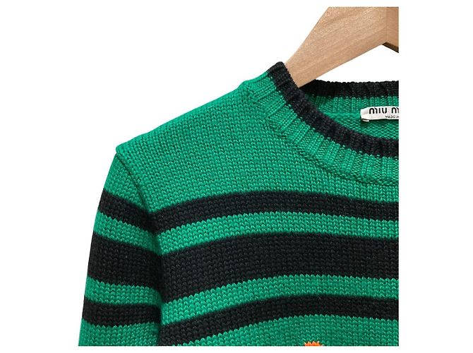 Miu Miu Jacquard-Wollstrickpullover Schwarz Grün - Ansicht 2