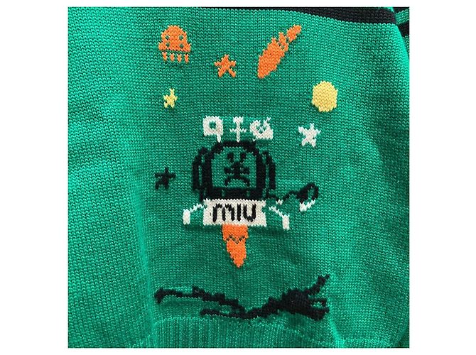 Miu Miu Jacquard-Wollstrickpullover Schwarz Grün - Ansicht 3