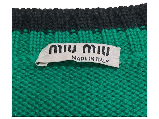 Miu Miu Jacquard-Wollstrickpullover Schwarz Grün - Ansicht 5