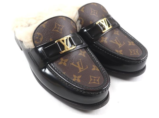 Louis Vuitton LV Logo Monogram Leder-Mules Braun - Ansicht 3