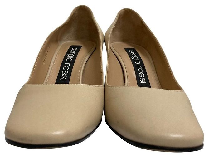 Autre Marque Sergio Rossi Leder-Pumps mit eckiger Kappe Beige - Ansicht 2