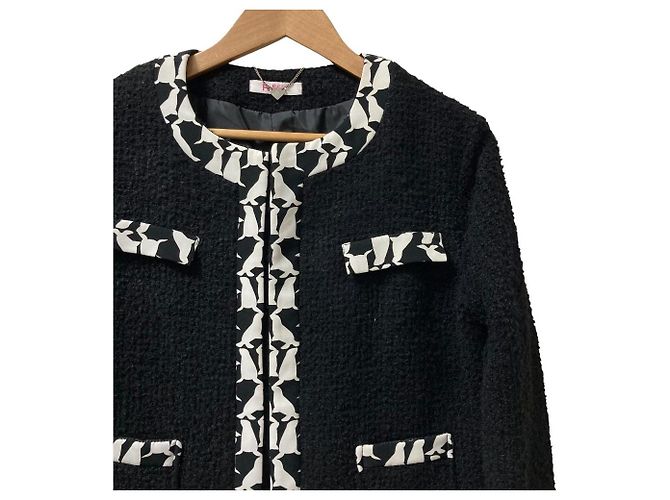 Autre Marque Chaqueta sin cuello Blugirl Folies de tweed Negro - vista 2