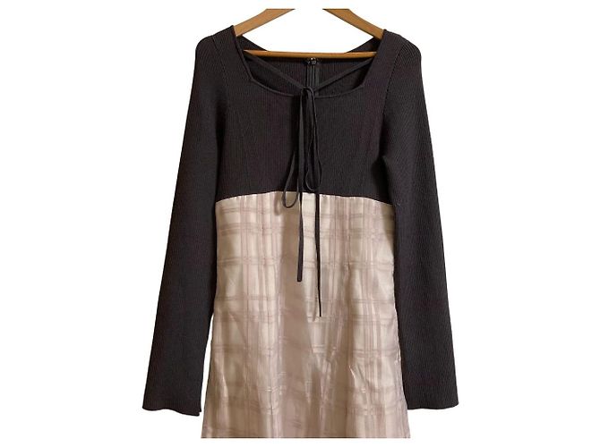 Autre Marque MERCURYDUO Docking-Kleid aus transparentem Karomuster-Strick Braun Pink - Ansicht 6