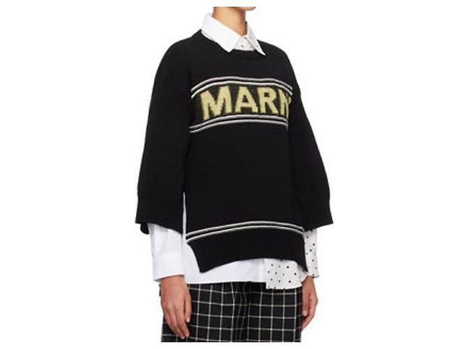 Jersey de algodón de punto Intarsia Maxi Logo Marni Negro - vista 3
