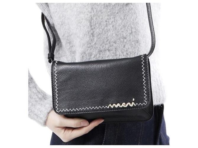Borsa a tracolla 2way Marni Mending in pelle nera Nero - vista 4