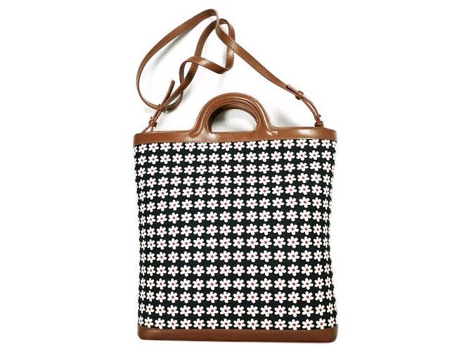Marni TROPICALIA DAISY CROSSBODY Borsa a tracolla 2way in pelle di vitello e cotone Nero - vista 2