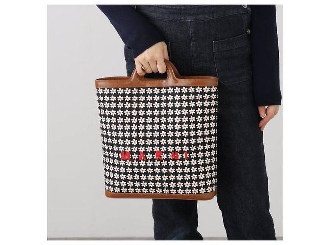 Marni TROPICALIA DAISY CROSSBODY Borsa a tracolla 2way in pelle di vitello e cotone Nero - vista 4