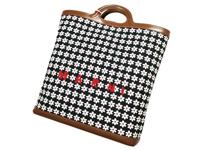 Marni TROPICALIA DAISY CROSSBODY Borsa a tracolla 2way in pelle di vitello e cotone Nero - vista 5