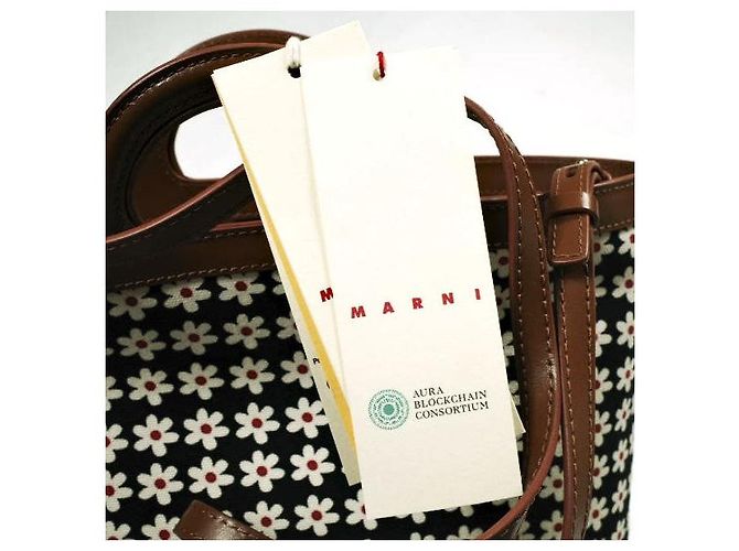 Marni TROPICALIA DAISY CROSSBODY Borsa a tracolla 2way in pelle di vitello e cotone Nero - vista 6