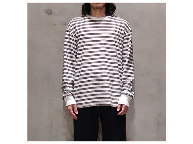 Autre Marque Camiseta de manga larga UNUSED con borde, camiseta de algodón de manga larga Negro Blanco - vista 3