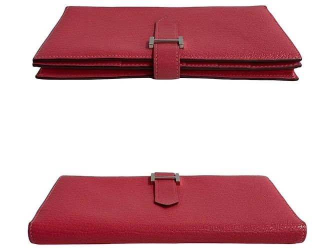 Hermès Béarn Soufflet Chevre Lange Geldbörse Pink - Ansicht 10
