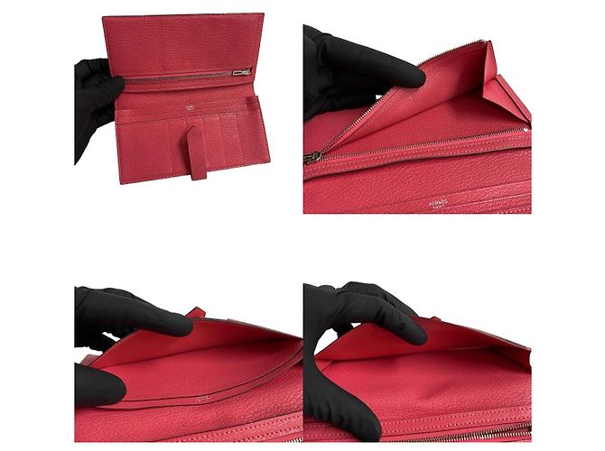 Hermès Béarn Soufflet Chevre Lange Geldbörse Pink - Ansicht 12