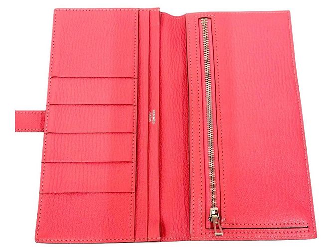 Hermès Béarn Soufflet Chevre Lange Geldbörse Pink - Ansicht 15