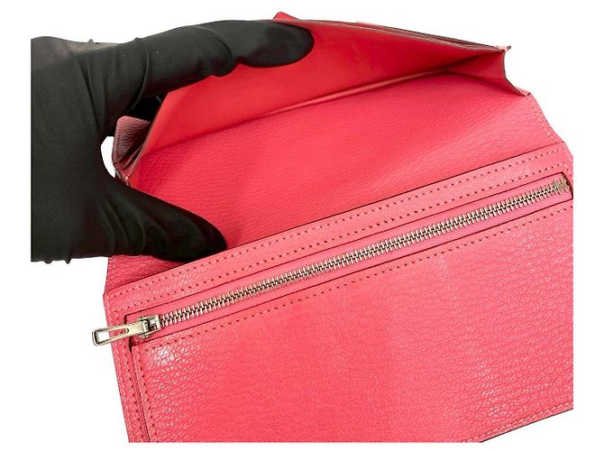 Hermès Béarn Soufflet Chevre Lange Geldbörse Pink - Ansicht 16