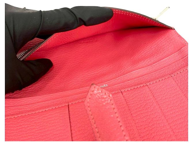 Hermès Béarn Soufflet Chevre Lange Geldbörse Pink - Ansicht 17