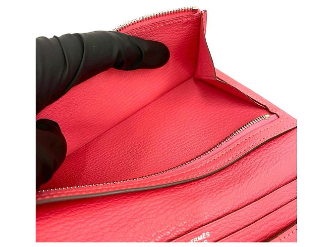 Hermès Béarn Soufflet Chevre Lange Geldbörse Pink - Ansicht 18