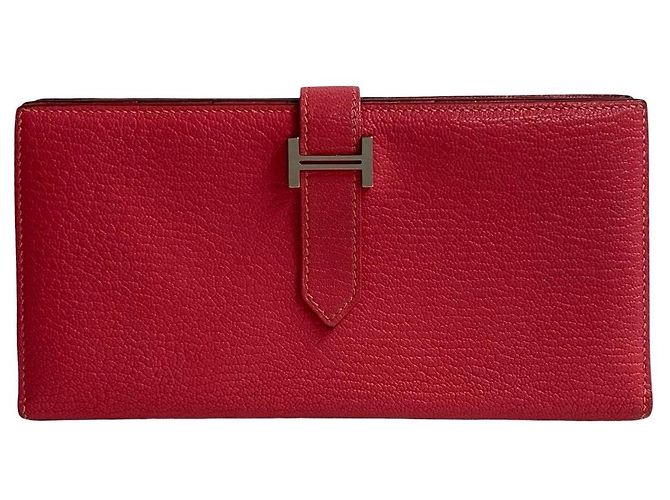 Hermès Béarn Soufflet Chevre Lange Geldbörse Pink - Ansicht 2