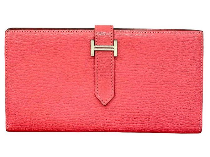 Hermès Béarn Soufflet Chevre Lange Geldbörse Pink - Ansicht 3