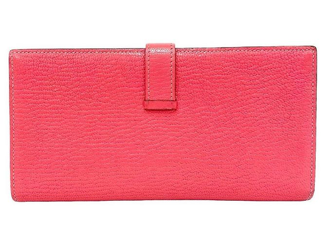 Hermès Béarn Soufflet Chevre Lange Geldbörse Pink - Ansicht 4