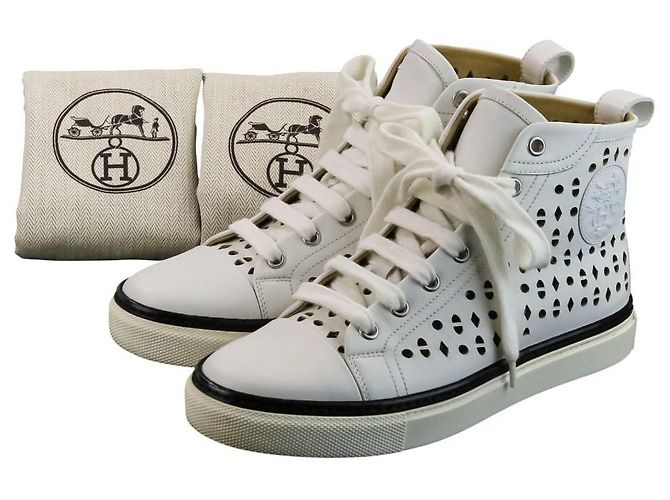Hermès Hermes Jimmy Cutwork Leather High Top Sneakers 36 Blanco - vista 10