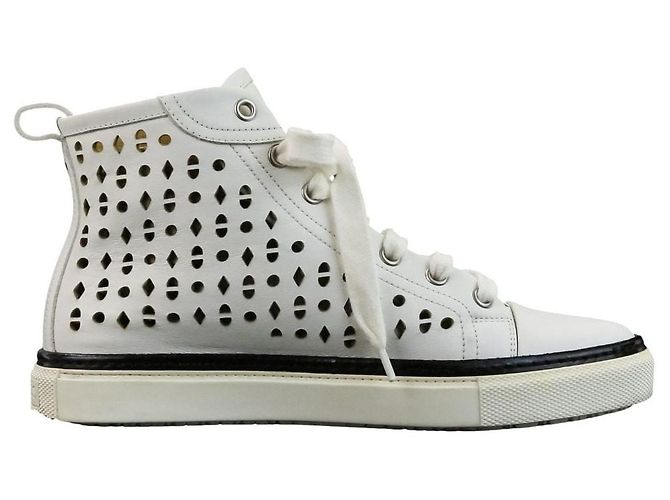 Hermès Hermes Jimmy Cutwork Leather High Top Sneakers 36 Blanco - vista 3