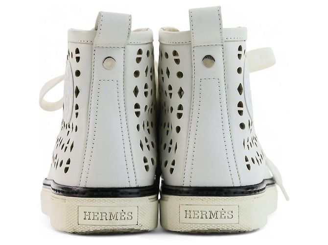 Hermès Hermes Jimmy Cutwork Leather High Top Sneakers 36 Blanco - vista 4
