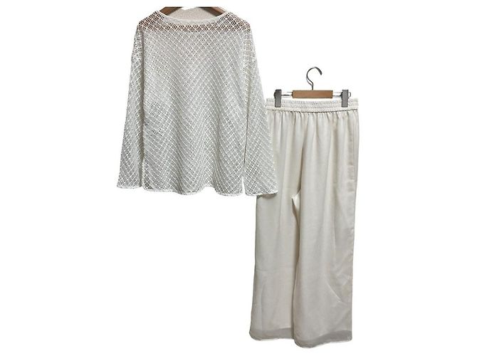 Autre Marque Simplicite Spitzen-Langarmshirt und transparente Hose 2-Way-Set Weiß - Ansicht 2