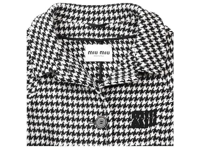 Miu Miu Houndstooth Virgin Wool Coat Black - view 9