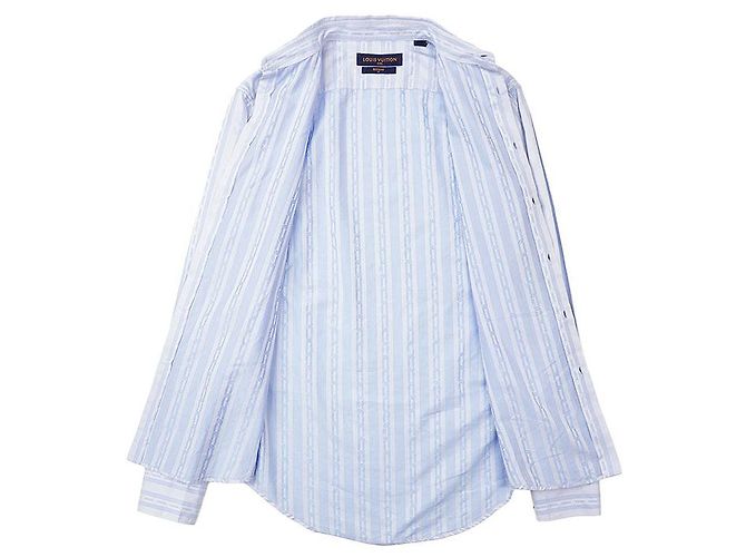 Camisa de algodón a rayas con cadena logo LV Louis Vuitton Azul - vista 7
