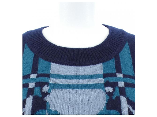 Hermès BRIDES DE GALA TARTAN36 Kaschmir Strick Grün Marineblau - Ansicht 5