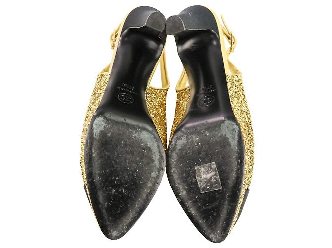 Décolleté Slingback Chanel Coco Mark Glitter Nero D'oro - vista 12