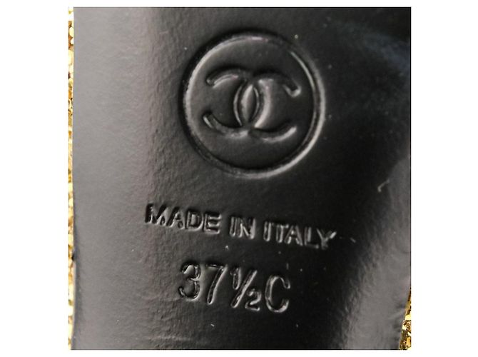 Décolleté Slingback Chanel Coco Mark Glitter Nero D'oro - vista 13