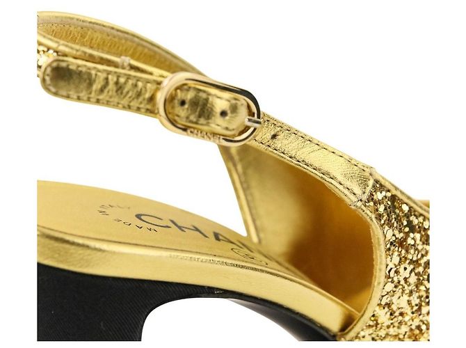 Décolleté Slingback Chanel Coco Mark Glitter Nero D'oro - vista 6