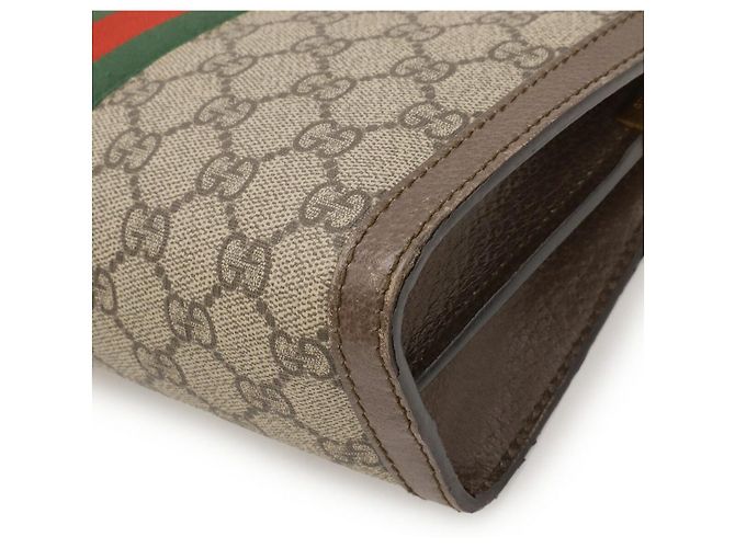 Borsa a tracolla con catena Gucci Ophidia GG Supreme PVC Marrone Rosso Beige Verde - vista 3