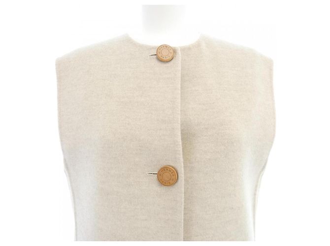 Hermès Chaleco largo Double Face 100% Baby Cashmere 34 Beige - vista 5