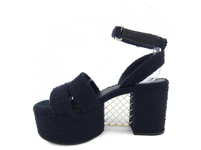 Sandali in tweed di cotone CHANEL G46430B20339 Nero - vista 2