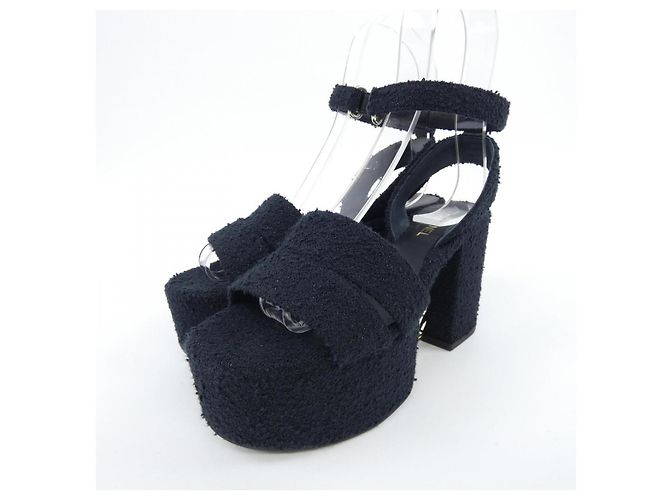Sandali in tweed di cotone CHANEL G46430B20339 Nero - vista 3