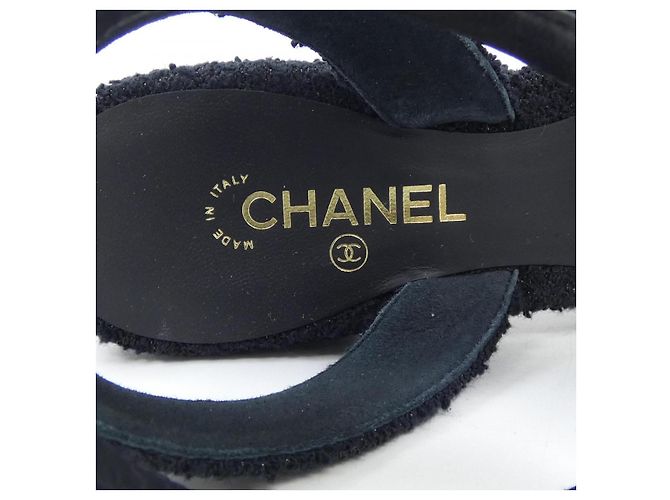 Sandali in tweed di cotone CHANEL G46430B20339 Nero - vista 6