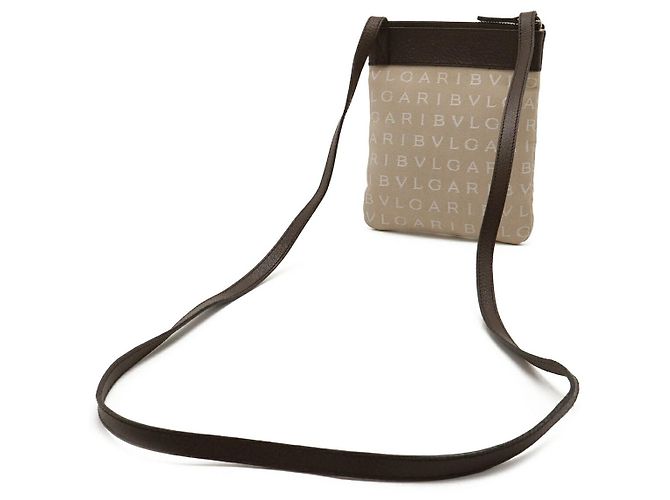 Bulgari Borsa a tracolla in pelle e tela Bvlgari Logo Mania Beige Marrone scuro - vista 2