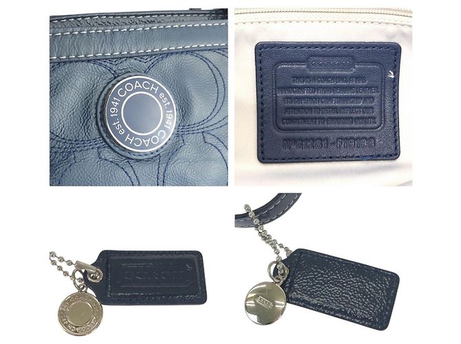 Borsa a tracolla 2 vie COACH Big Signature in pelle Blu Blu navy - vista 4