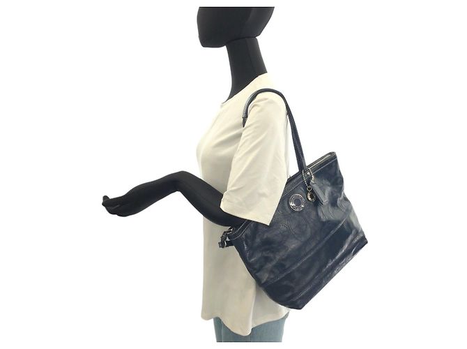 Borsa a tracolla 2 vie COACH Big Signature in pelle Blu Blu navy - vista 7