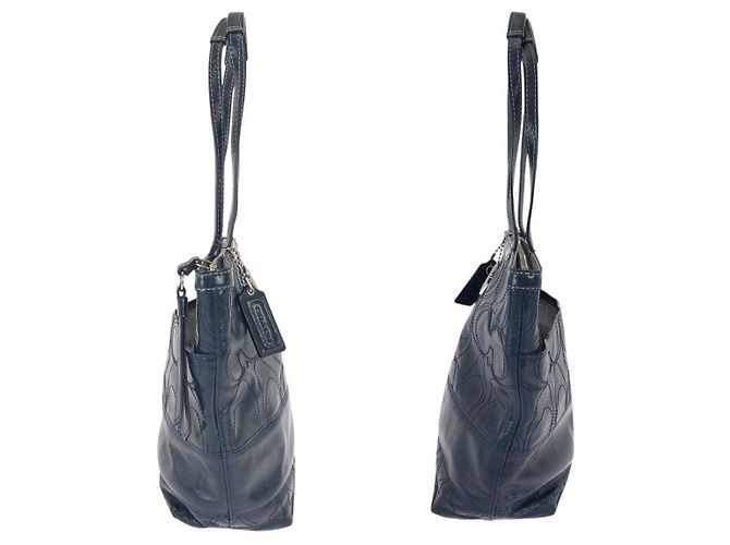 Borsa a tracolla 2 vie COACH Big Signature in pelle Blu Blu navy - vista 8