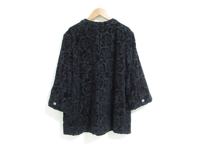 Chanel Camellia Pattern Velour Collarless Jacket Black - view 2