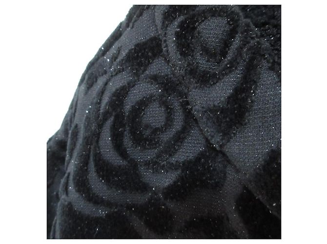 Chanel Camellia Pattern Velour Collarless Jacket Black - view 4